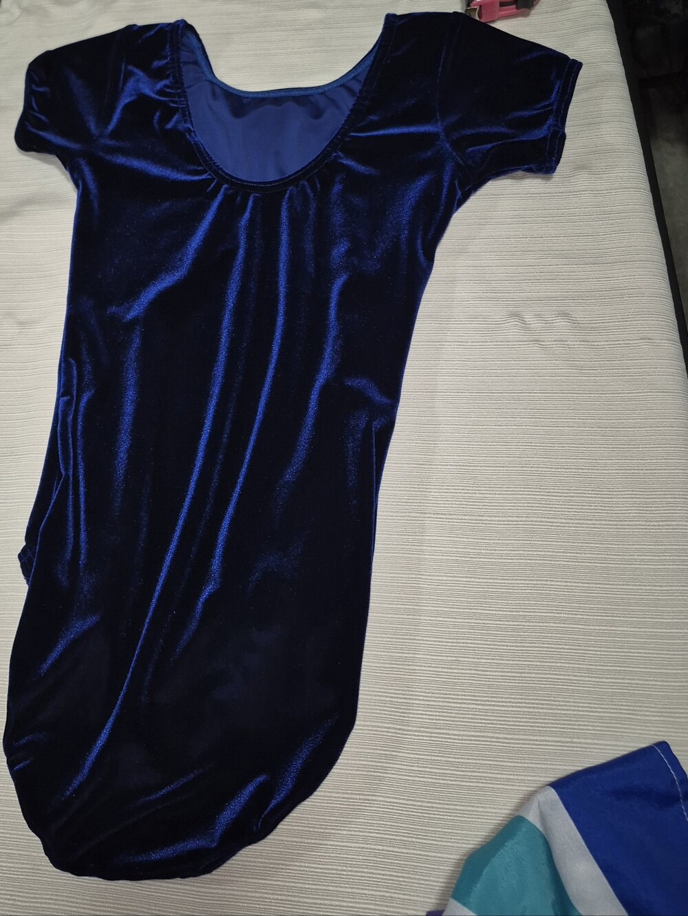 Rachael & Chloe Navy Blue Velvet Dance Leotard with Striped Skirt